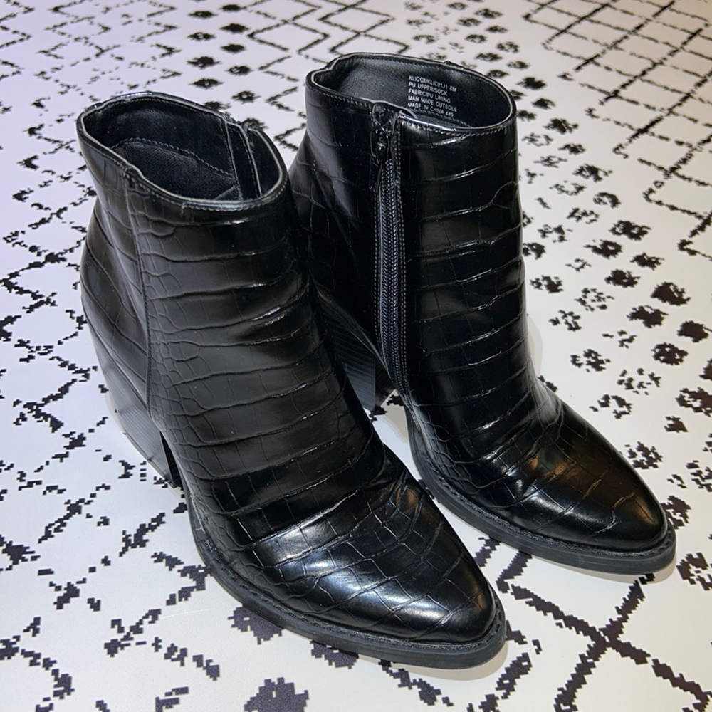 Madden Girl Black Croc-Embossed Ankle Boots, US Size 6 M, EUC